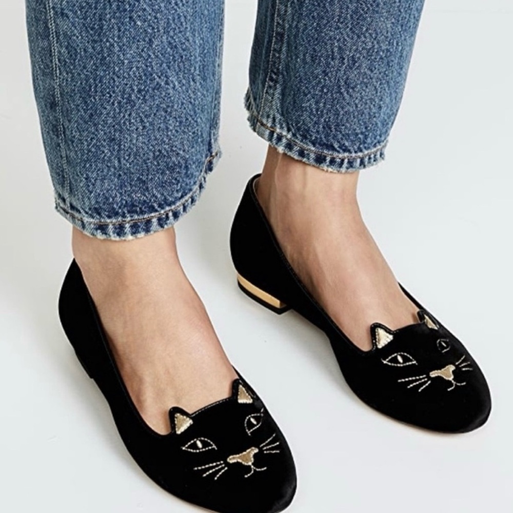 Charlotte Olympia Black Cat Embroidered Flats